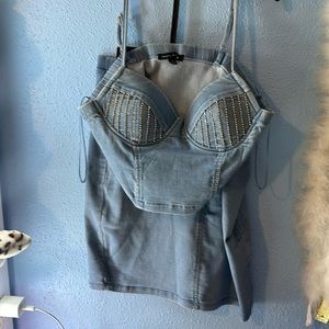 Light blue denim set with skirt and top from Haute Monde size Large🩵